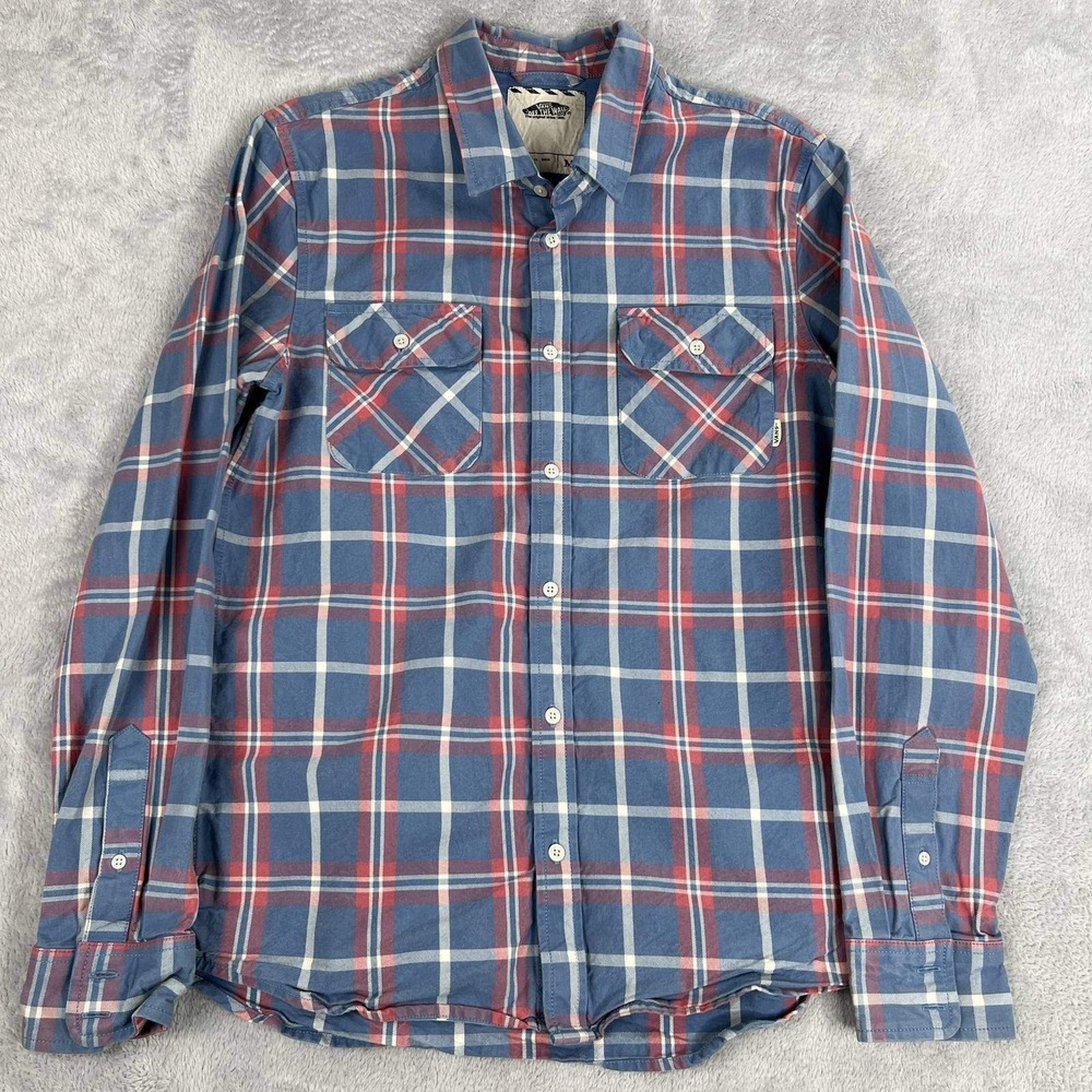 Vans Off The Wall Debo Plaid Flannel Shirt M Blue Red Mens Long Sleeve Skate Y2K